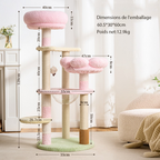 EcoPawPaw 128cm Pink Flower Cat Tree with Transparent Hammock & Sisal Scratching Posts