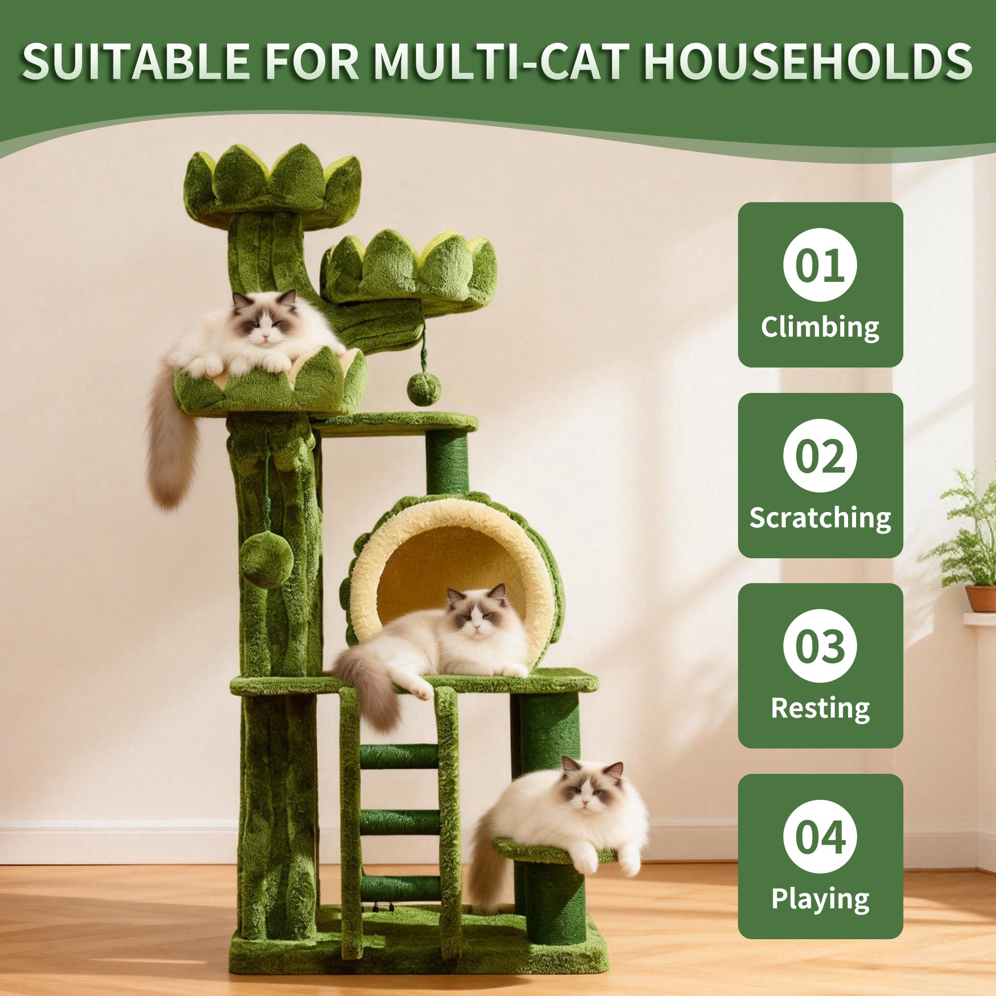 EcoPawPaw Lotus Forest Cat Tree – 204 cm Tall Multi-Level Cat Tower with Lotus Beds, Cat Cave & Sisal Scratching Posts