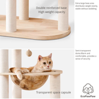 Natural Solid Oak Cat Tree – Modern Z-Shaped Wooden Cat Tower with Hammock & Scratching Posts (154 cm Tall)