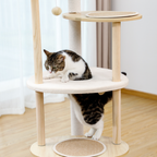 EcoPawPaw 124.5cm Japanese Minimalist Wooden Cat Tree – Modern Japandi Cat Tower with Scratching Post, Washable Pads & Perches