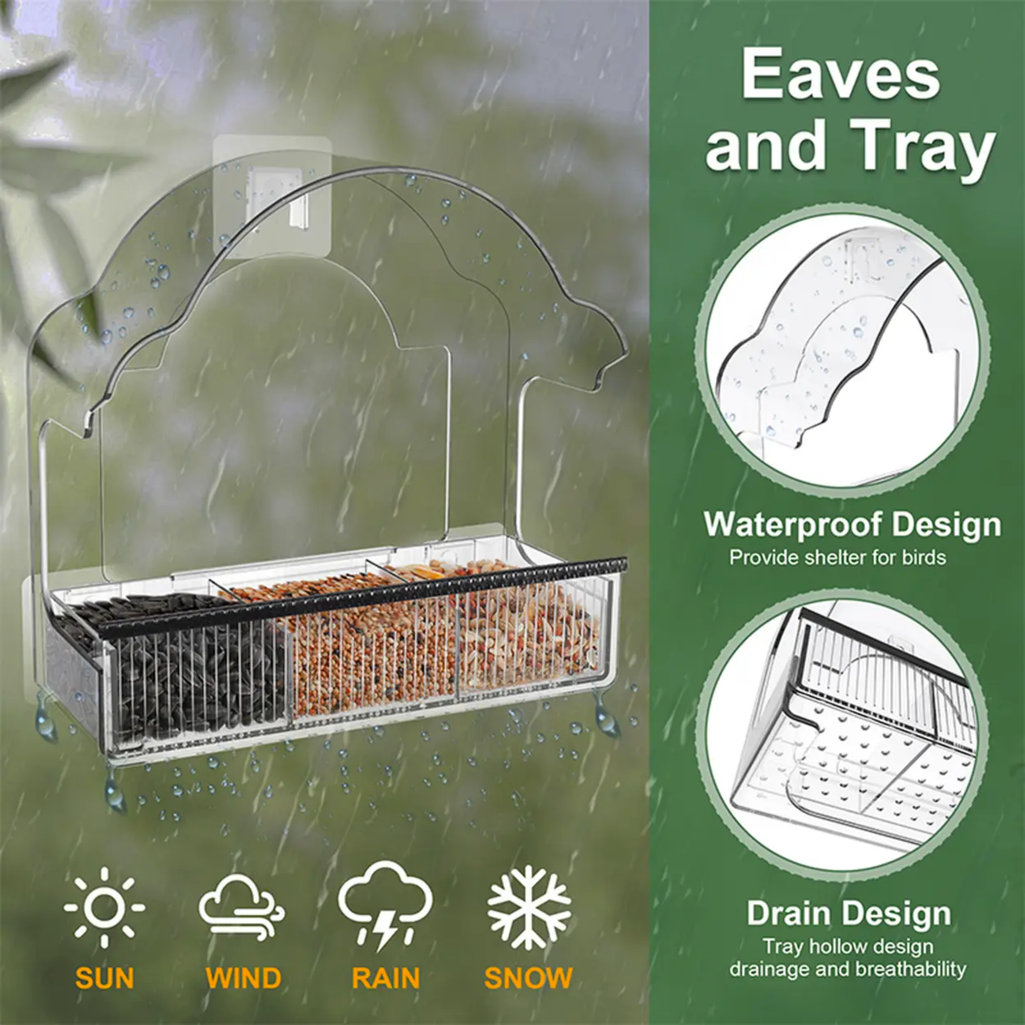 EcoPawPaw Clear Window Bird Feeder– Acrylic Weatherproof Bird Feeder for Outdoor Bird Watching