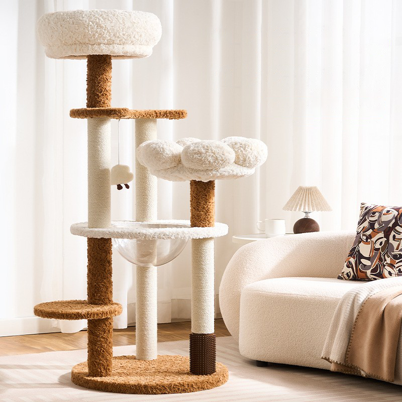 EcoPawPaw 128cm Flower Cat Tree with Transparent Hammock & Sisal Scratching Posts