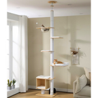 EcoPawPaw Adjustable Floor-to-Ceiling Cat Tree | 225–284cm Cat Tower with Condo & Acrylic Bowl