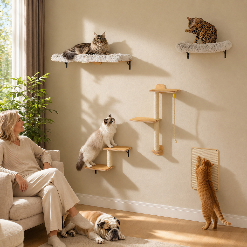EcoPawPaw Natural Wall-Mounted Cat Climbing Set