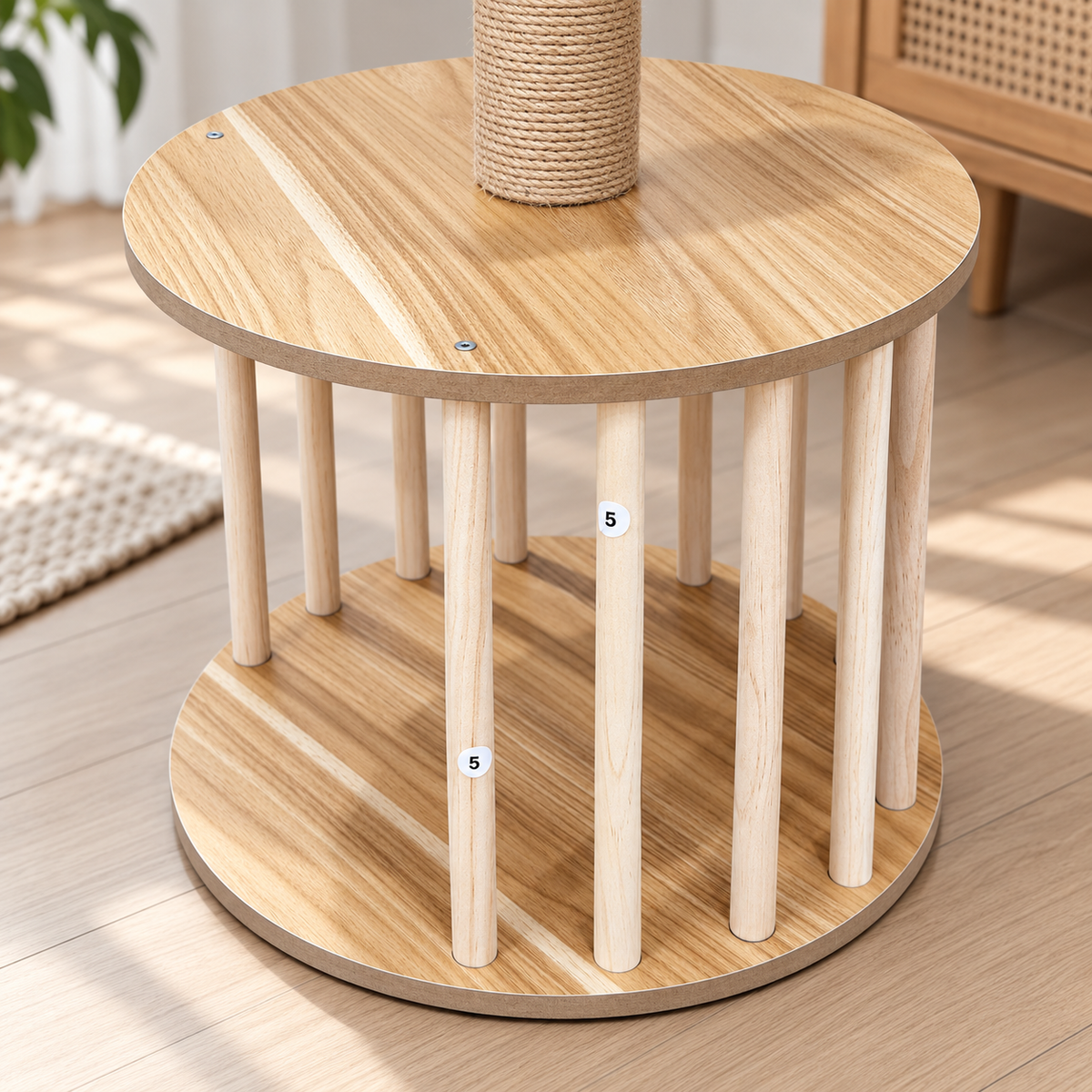 EcoPawPaw Natural Wood Cat Tree with Rattan Nest – 76 cm