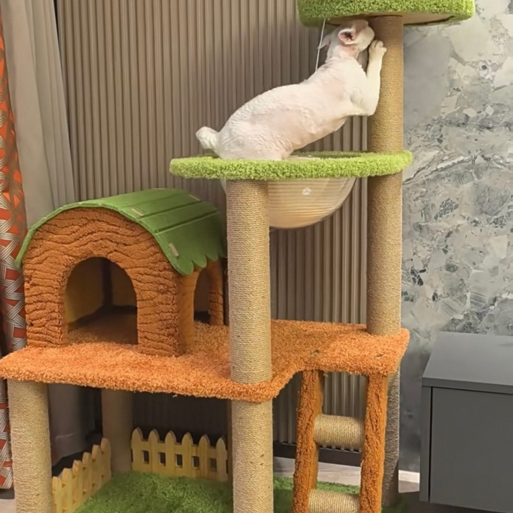 EcoPawPaw Forest Cottage Cat Tree Collection | Woodland Cat Tower with Cozy House, Scratching Posts & Lounge Bed