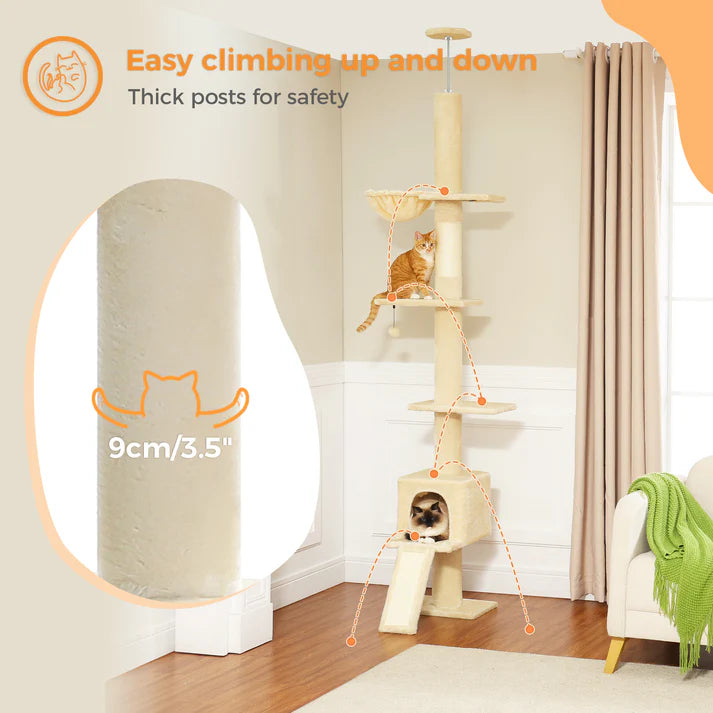 Floor to Ceiling Cat Tree with Condo & Hammock