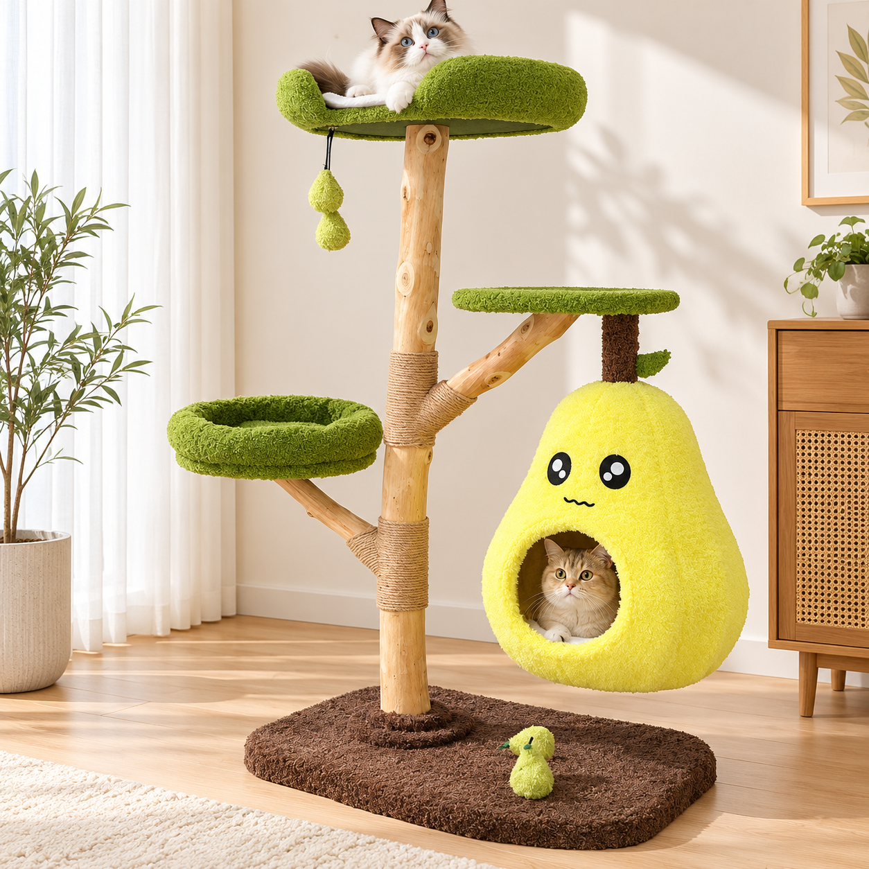 EcoPawPaw Natural Wood Cat Tree – A Little Fruit Paradise for Your Cat!