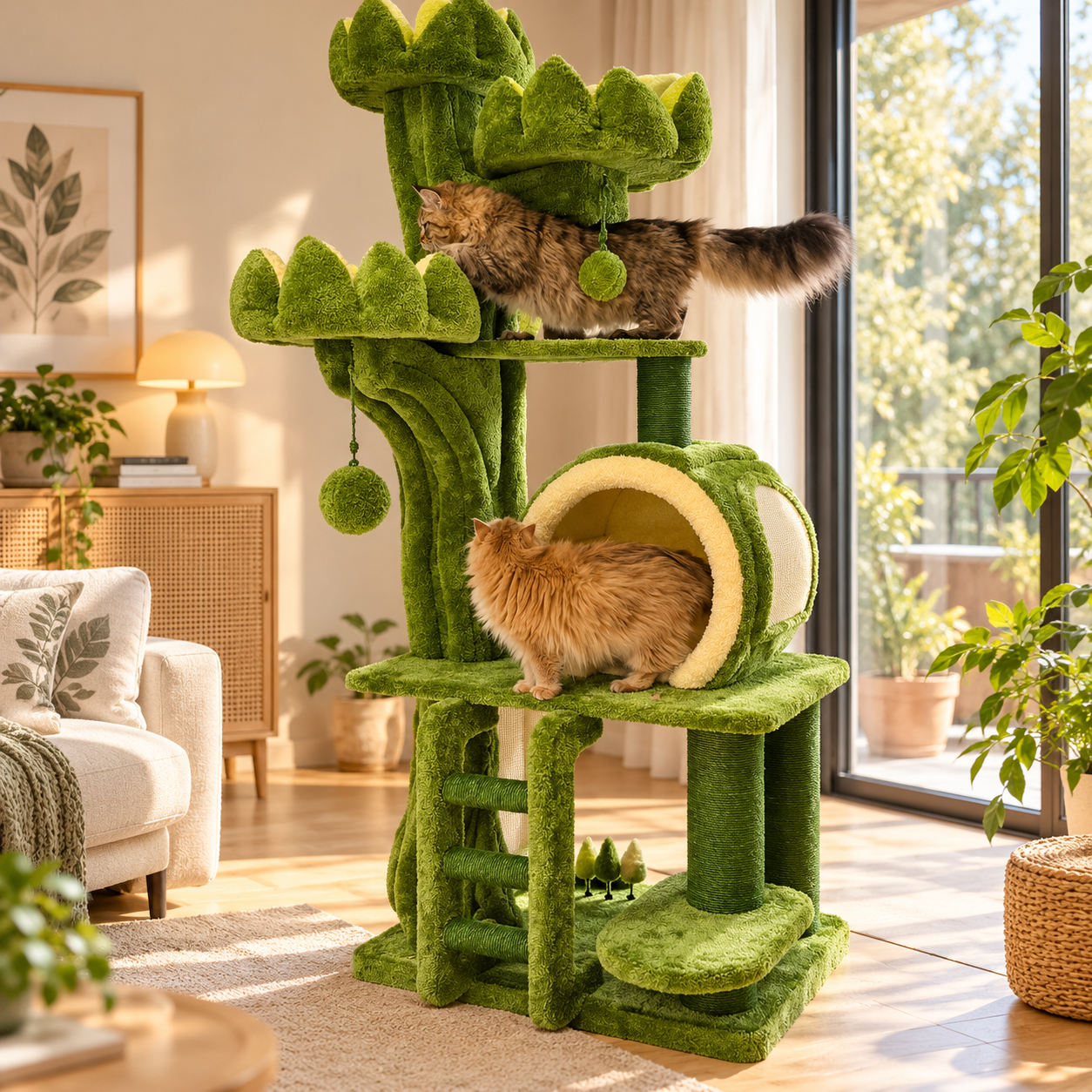 EcoPawPaw Lotus Forest Cat Tree – 204 cm Tall Multi-Level Cat Tower with Lotus Beds, Cat Cave & Sisal Scratching Posts