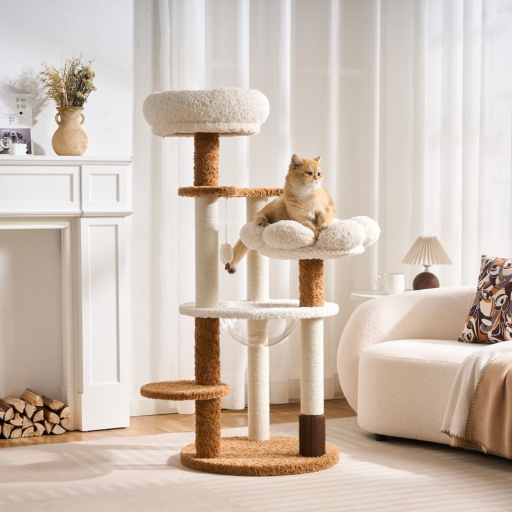 EcoPawPaw 128cm Flower Cat Tree with Transparent Hammock & Sisal Scratching Posts