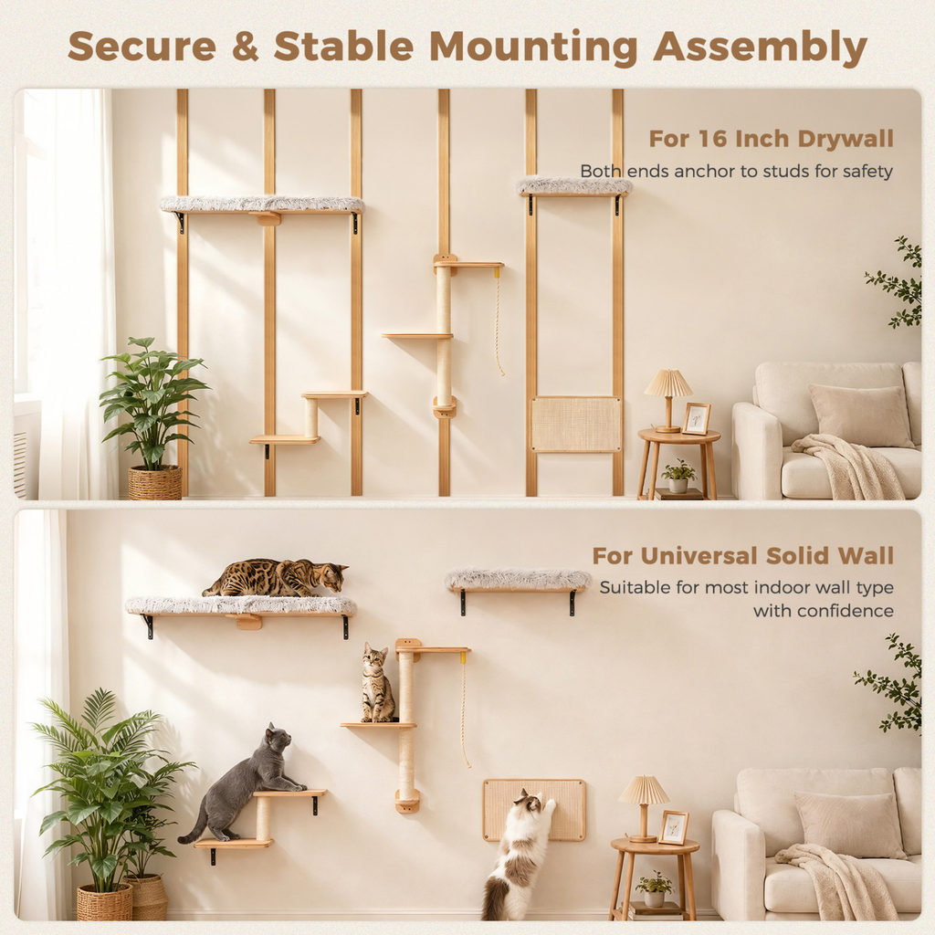 EcoPawPaw Natural Wall-Mounted Cat Climbing Set