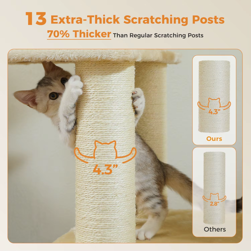 Ecopawpaw XXL Cat Tree for Large Cats 170CM – Heavy Duty Cat Tower with Extra Thick Sisal Posts, Hammocks, Condo & Large Platforms for Maine Coons
