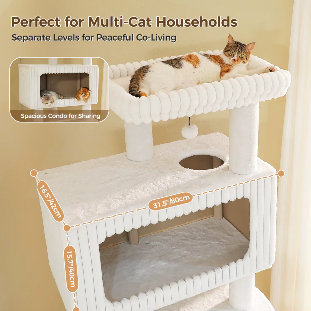 EcoPawPaw Luxury XXL Cat Tree for Large Cats – Multi-Level Cat Tower with 3 Hammocks, Spacious Condo & Thick Scratching Posts