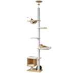 EcoPawPaw Adjustable Floor-to-Ceiling Cat Tree | 225–284cm Cat Tower with Condo & Acrylic Bowl