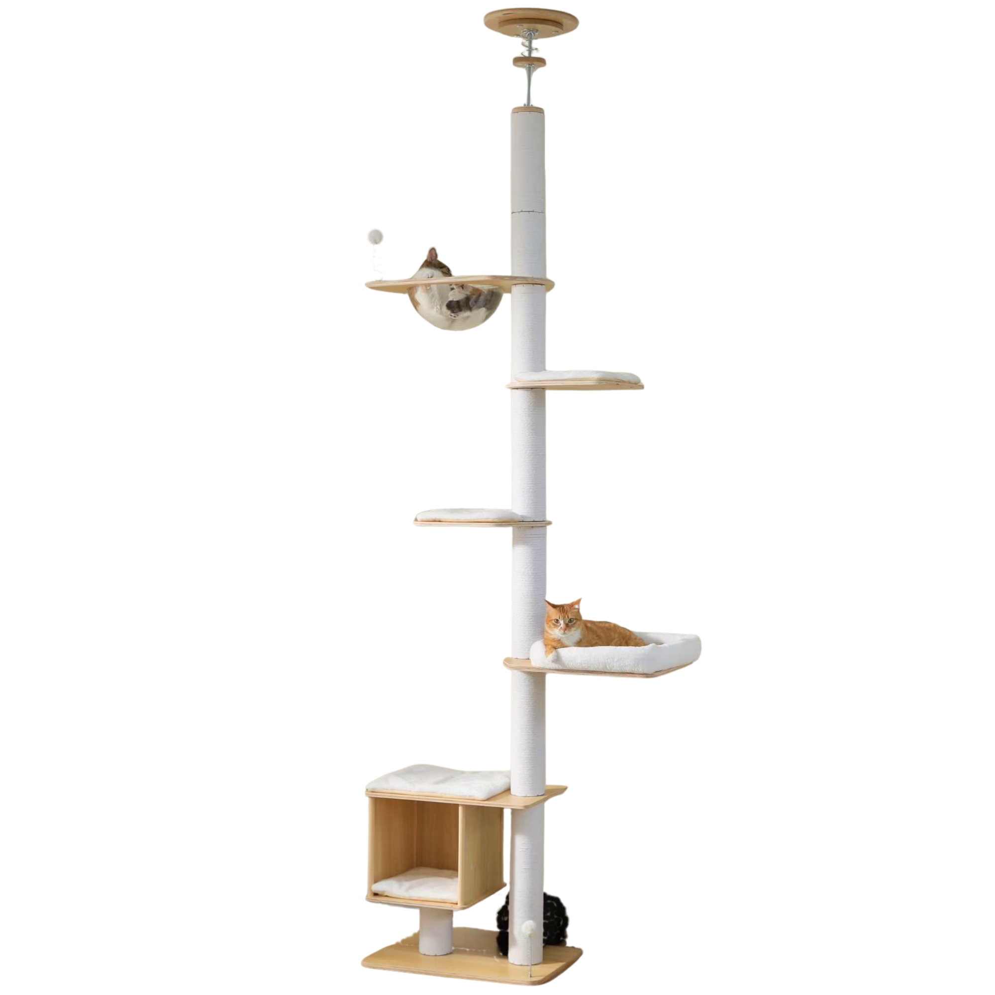 EcoPawPaw Adjustable Floor-to-Ceiling Cat Tree | 225–284cm Cat Tower with Condo & Acrylic Bowl