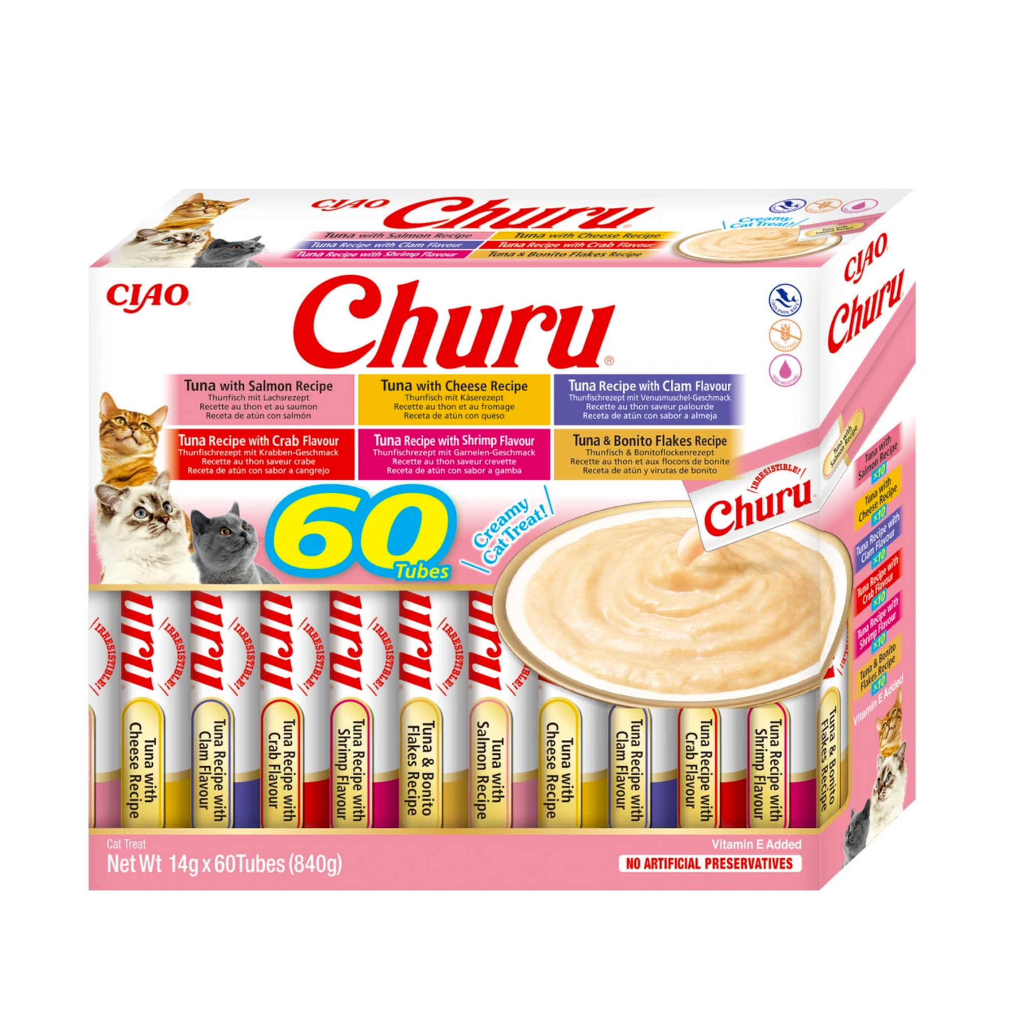 CIAO Churu Cat Treats Variety Pack – Creamy Lickable Cat Snacks | Grain-Free High Moisture Cat Tubes | Tuna, Chicken & Seafood Flavors