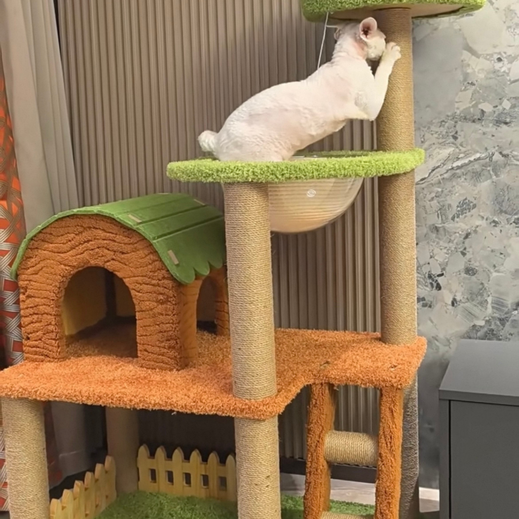 EcoPawPaw Forest Cottage Cat Tree Collection | Woodland Cat Tower with Cozy House, Scratching Posts & Lounge Bed