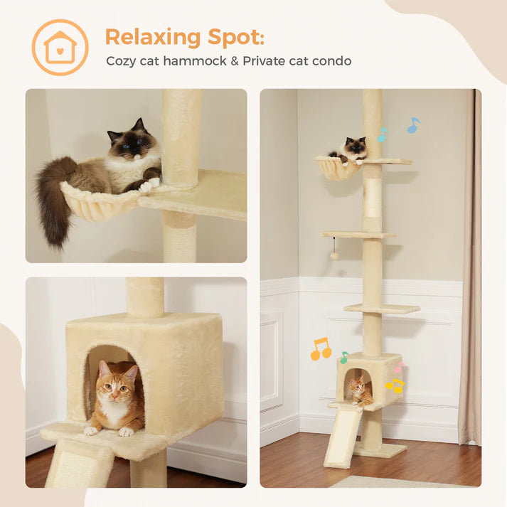 Floor to Ceiling Cat Tree with Condo & Hammock