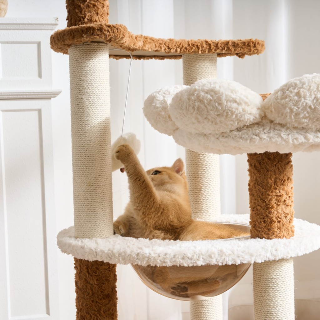 EcoPawPaw 128cm Flower Cat Tree with Transparent Hammock & Sisal Scratching Posts