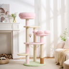 EcoPawPaw 128cm Pink Flower Cat Tree with Transparent Hammock & Sisal Scratching Posts