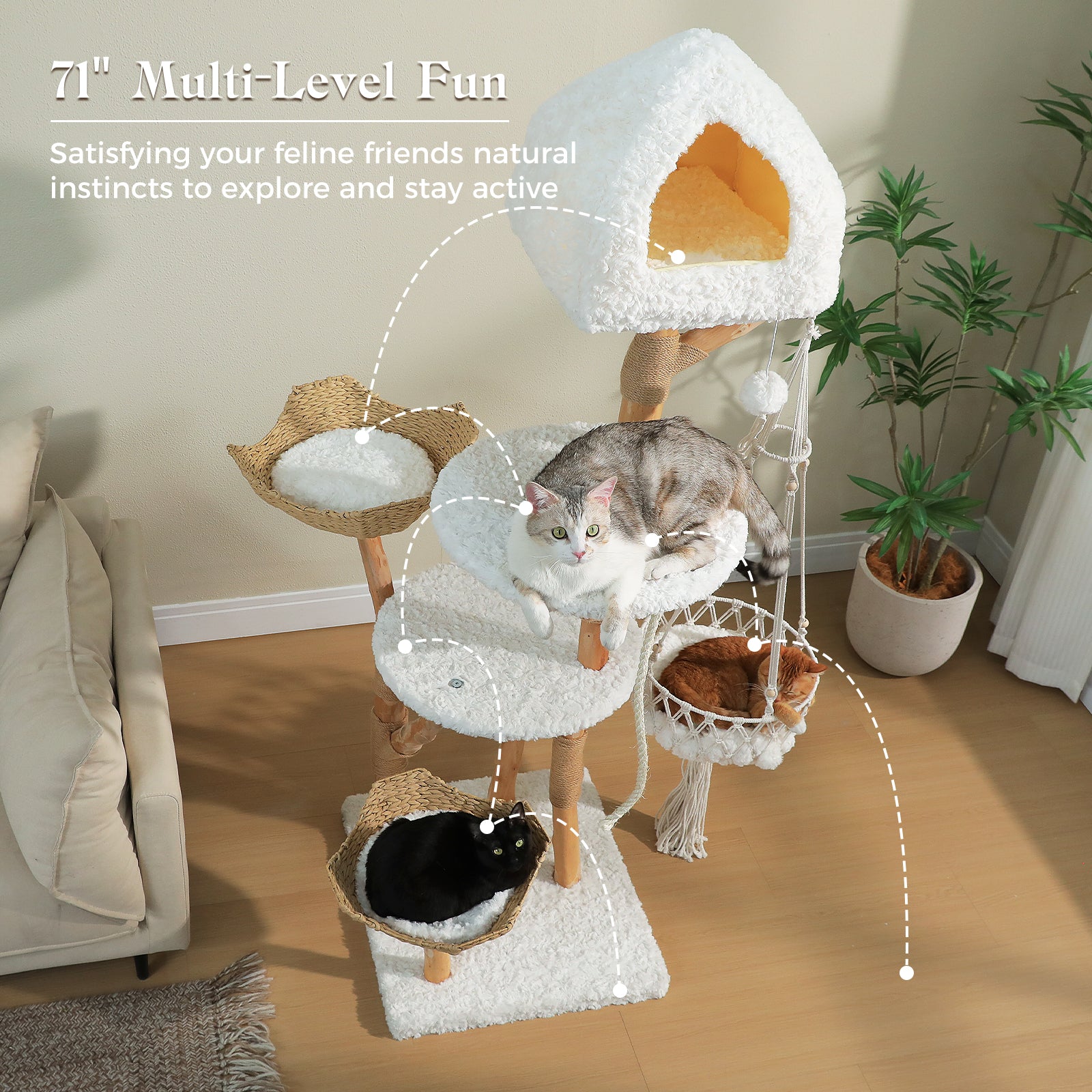 EcoPawPaw Luxury Natural Wood Cat Tree 180cm | Multi-Cat Tower