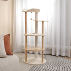 EcoPawPaw 124.5cm Japanese Minimalist Wooden Cat Tree – Modern Japandi Cat Tower with Scratching Post, Washable Pads & Perches