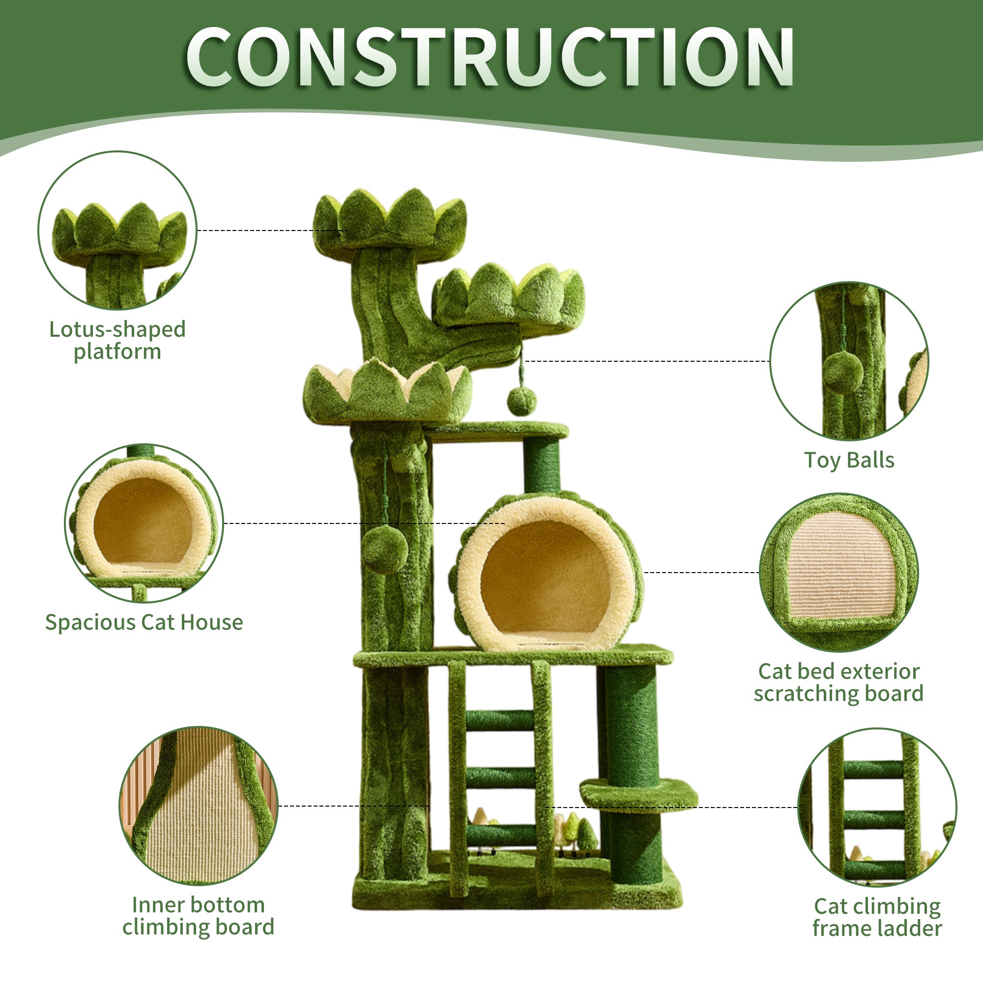EcoPawPaw Lotus Forest Cat Tree – 204 cm Tall Multi-Level Cat Tower with Lotus Beds, Cat Cave & Sisal Scratching Posts