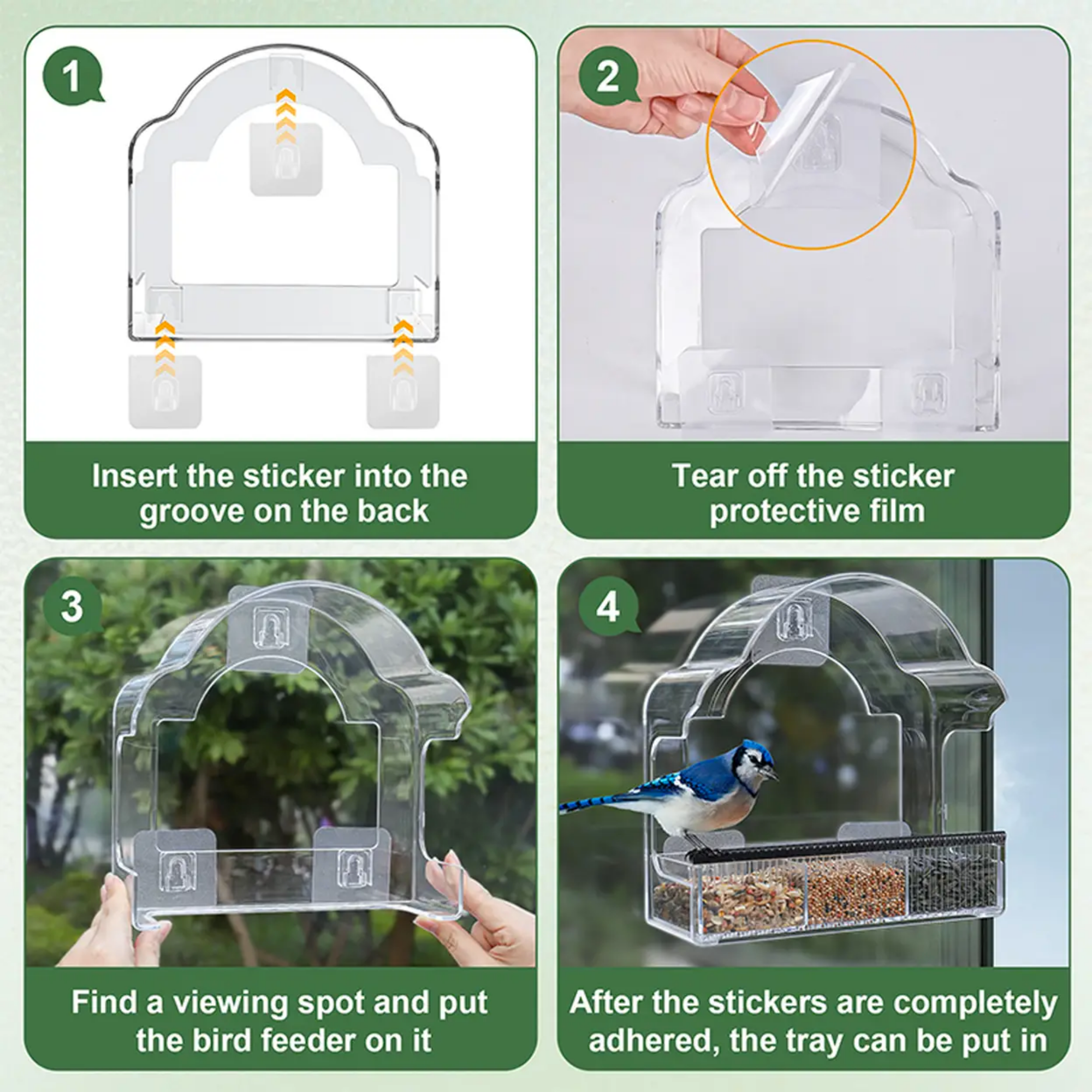 EcoPawPaw Clear Window Bird Feeder– Acrylic Weatherproof Bird Feeder for Outdoor Bird Watching