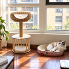 EcoPawPaw Natural Wood Cat Tree with Rattan Nest – 76 cm