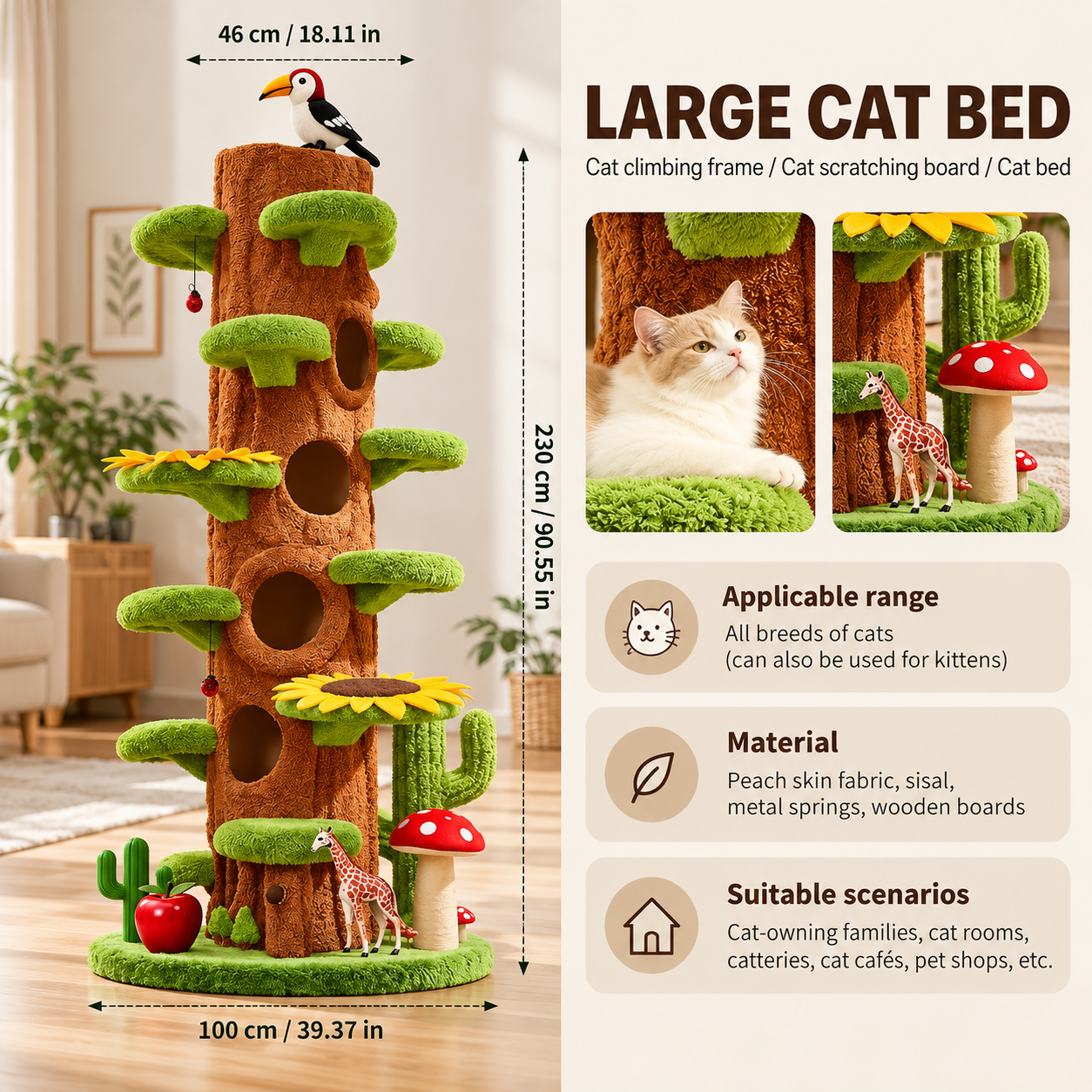 EcoPawPaw Forest Giant XXL Cat Tree – 230 cm Multi-Level Adventure Tower