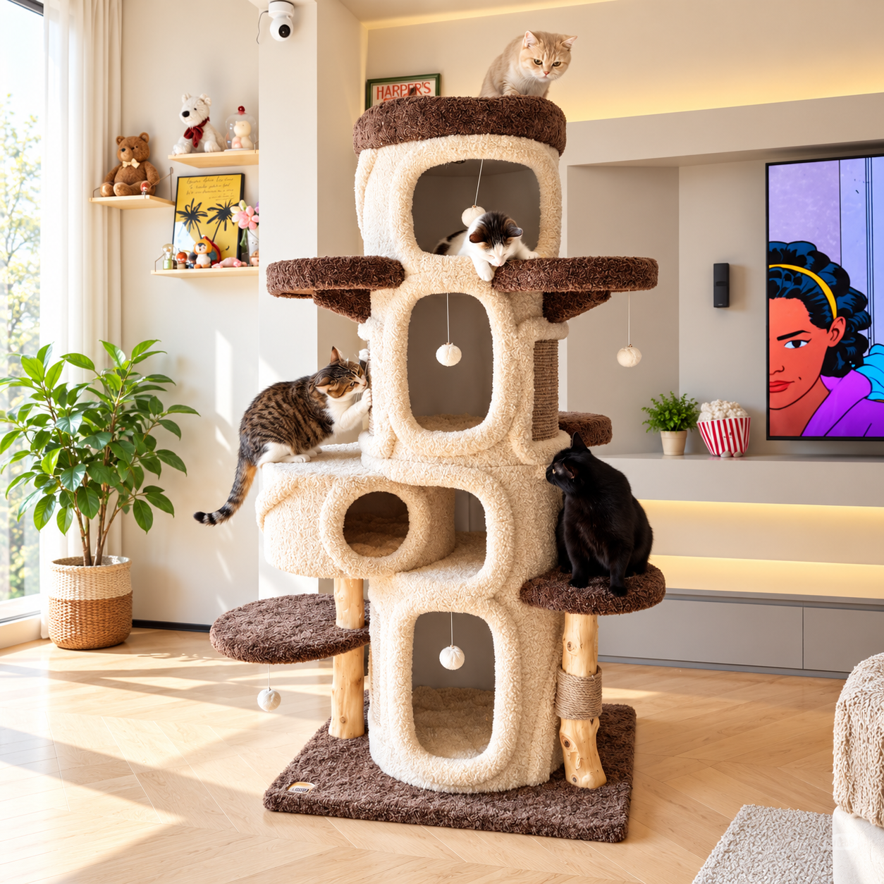 EcoPawPaw Treehouse MAX – XXL Natural Wood Cat Tree 177 cm