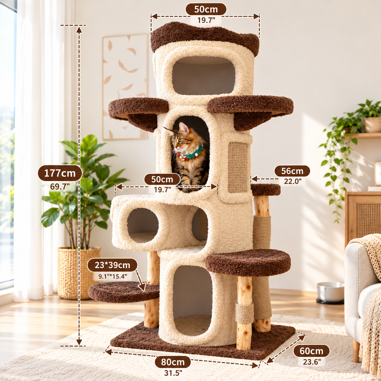 EcoPawPaw Treehouse MAX – XXL Natural Wood Cat Tree 177 cm