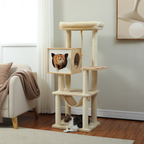 EcoPawPaw 132cm Modern Wooden Cat Tree with Cozy Condo, Hammock & Large Top Perch