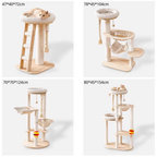 Natural Solid Oak Cat Tree – Modern Z-Shaped Wooden Cat Tower with Hammock & Scratching Posts (154 cm Tall)