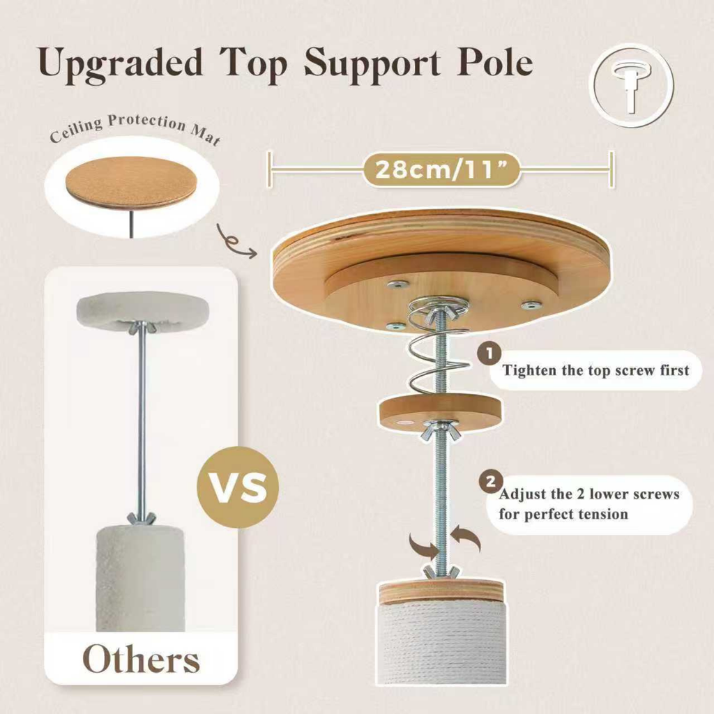 EcoPawPaw Adjustable Floor-to-Ceiling Cat Tree | 225–284cm Cat Tower with Condo & Acrylic Bowl