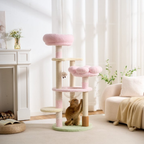 EcoPawPaw 128cm Pink Flower Cat Tree with Transparent Hammock & Sisal Scratching Posts
