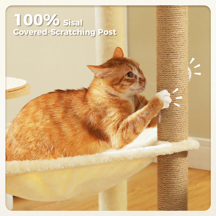 Wooden Cat Tree with Condo & Hammock
