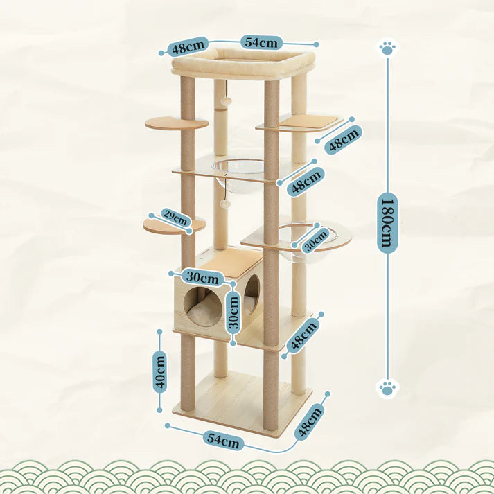 Wooden Cat Tree with Acrylic Space Capsule