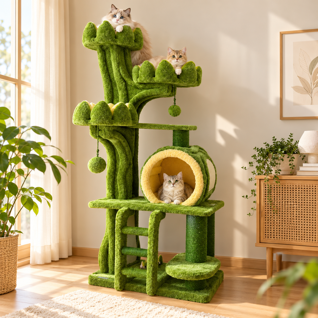 EcoPawPaw Lotus Forest Cat Tree – 204 cm Tall Multi-Level Cat Tower with Lotus Beds, Cat Cave & Sisal Scratching Posts