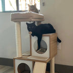 Solid Wood Cream Cat Tree with Top Perch