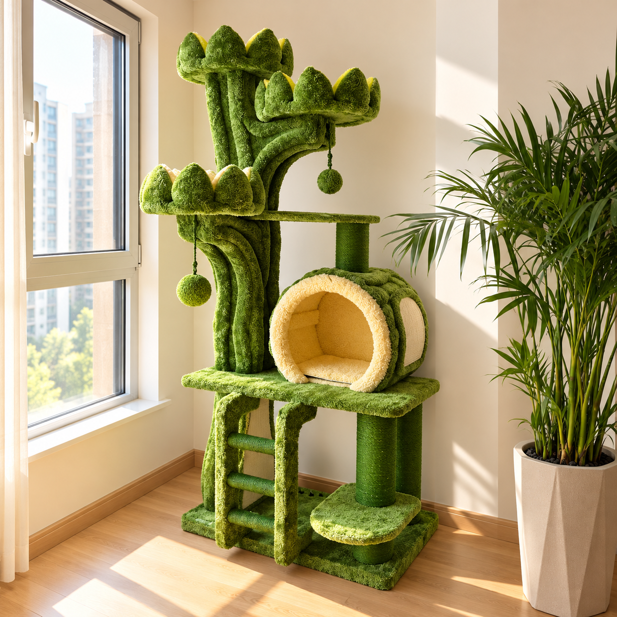 EcoPawPaw Lotus Forest Cat Tree – 204 cm Tall Multi-Level Cat Tower with Lotus Beds, Cat Cave & Sisal Scratching Posts