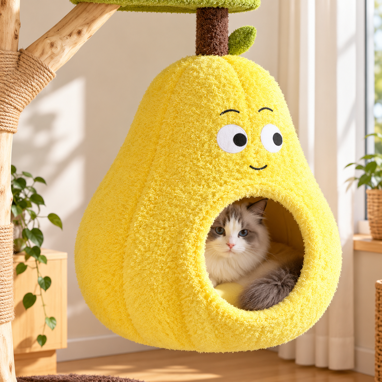 EcoPawPaw Natural Wood Cat Tree – A Little Fruit Paradise for Your Cat!