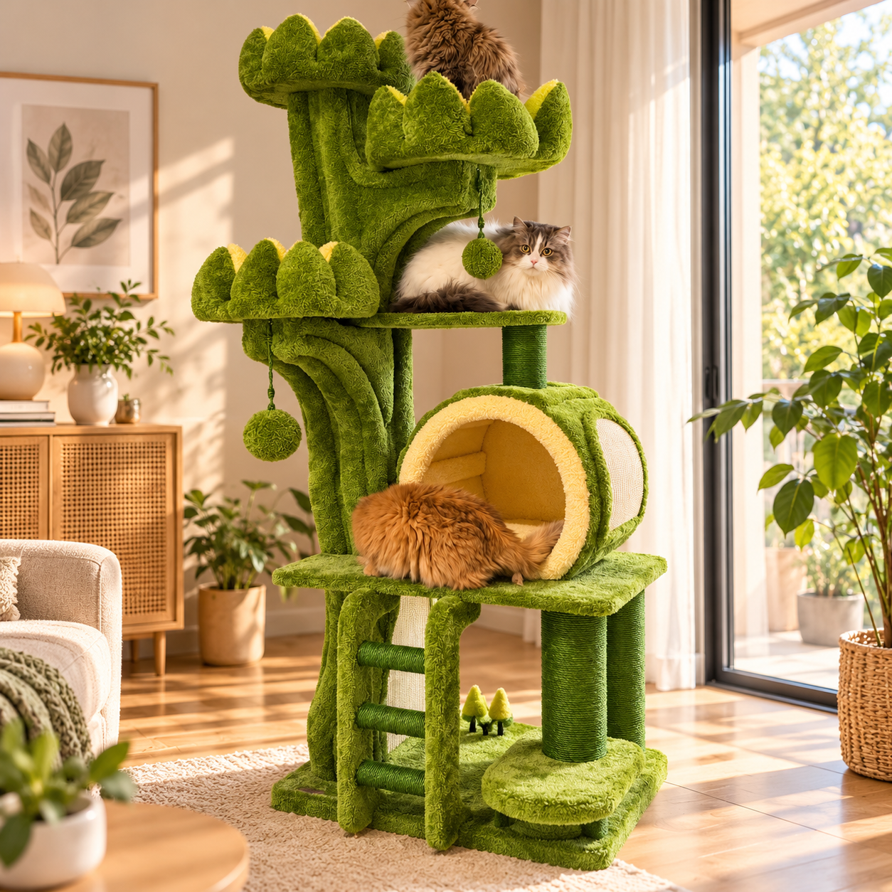 EcoPawPaw Lotus Forest Cat Tree – 204 cm Tall Multi-Level Cat Tower with Lotus Beds, Cat Cave & Sisal Scratching Posts