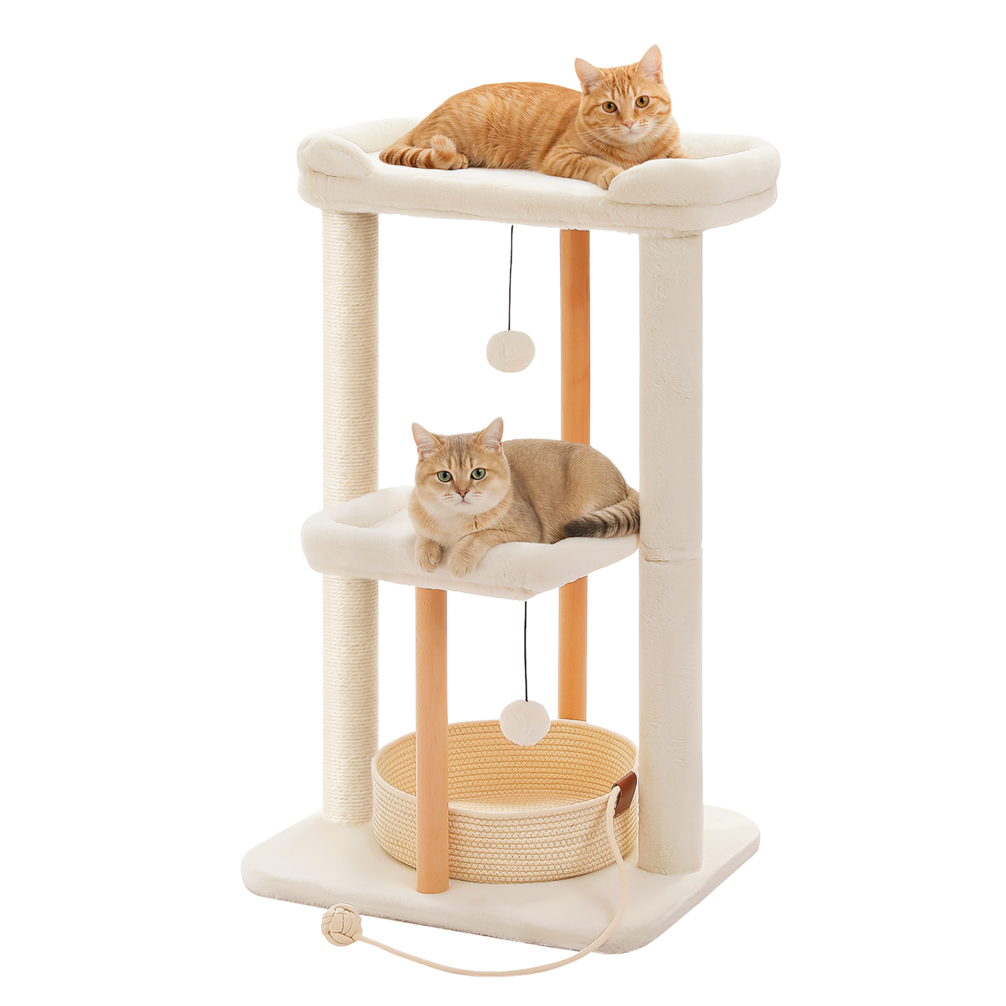 EcoPawPaw 88cm Premium Beech Wood Cat Tree – Large Top Bed, Removable Cat Basket & Sisal Scratching Post