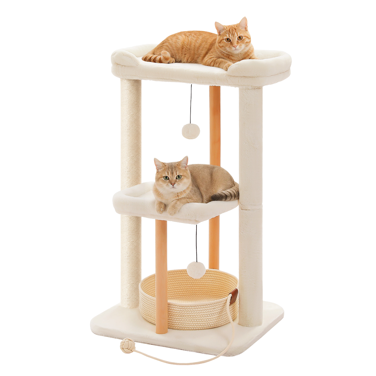EcoPawPaw 88cm Premium Beech Wood Cat Tree – Large Top Bed, Removable Cat Basket & Sisal Scratching Post