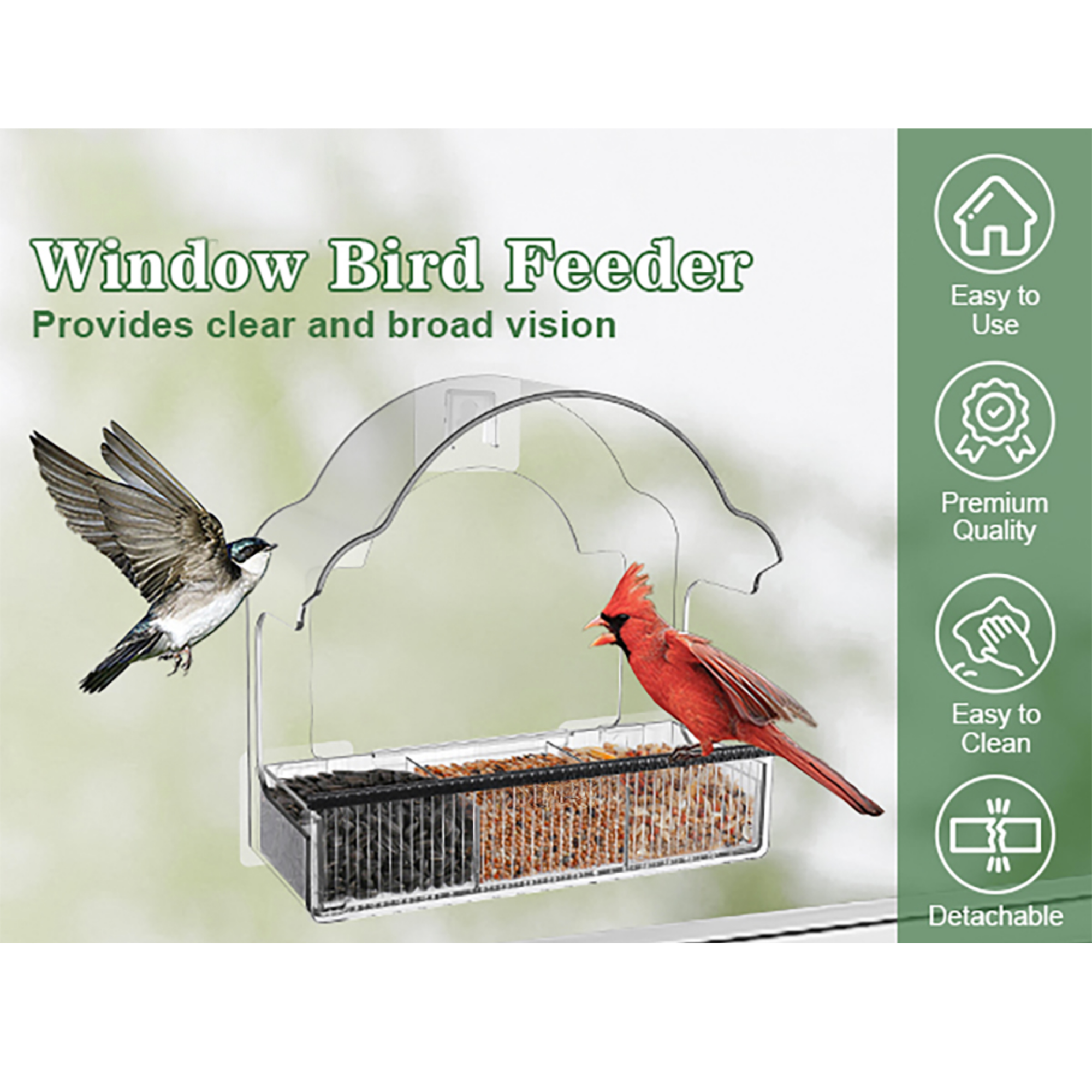 EcoPawPaw Clear Window Bird Feeder– Acrylic Weatherproof Bird Feeder for Outdoor Bird Watching