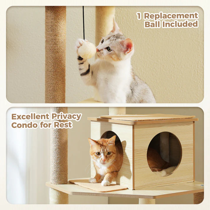 Wooden Cat Tree with Condo & Hammock
