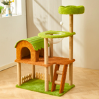 EcoPawPaw Forest Cottage Cat Tree Collection | Woodland Cat Tower with Cozy House, Scratching Posts & Lounge Bed