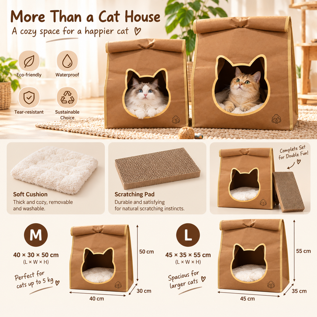 EcoPawPaw Personalised Kraft Paper Cat House – Eco-Friendly, Waterproof & Cozy