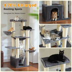 Ecopawpaw XXL Cat Tree for Large Cats 170CM – Heavy Duty Cat Tower with Extra Thick Sisal Posts, Hammocks, Condo & Large Platforms for Maine Coons
